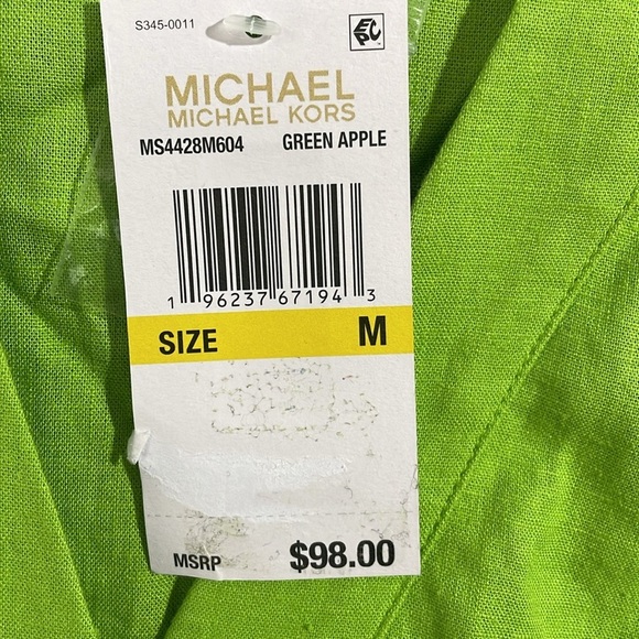 NEW Michael Kors Womens M Linen Blend Button Solid-Color Sleeveless Green Apple - Picture 7 of 8